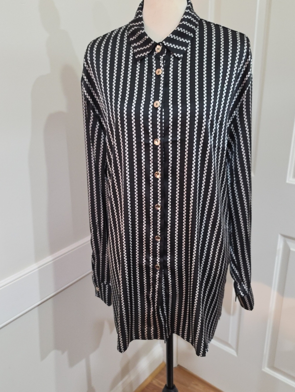 Fred David Textured Vertical Stripe Oversized Button Up Tunic Shirt - Size L